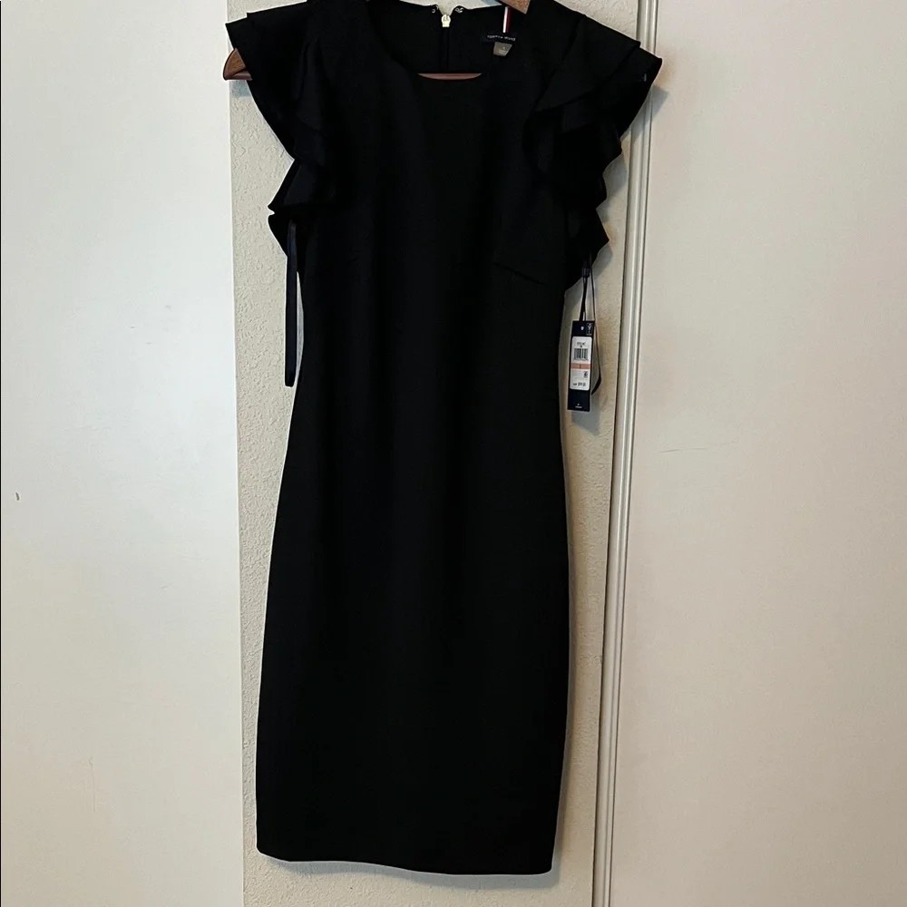 TOMMY HILFIGER Ruffle-Sleeve Sheath Dress Black Color Size 2 - Picture 4 of 4